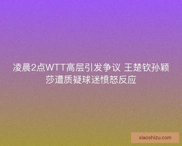 凌晨2点WTT高层引发争议 王楚钦孙颖莎遭质疑球迷愤怒反应